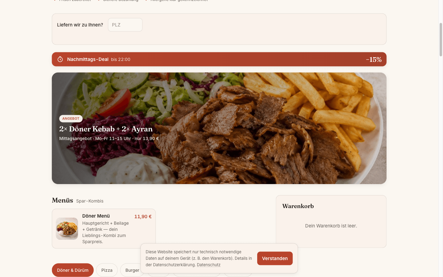 Bestellseite von Döner Palast Wiesbaden